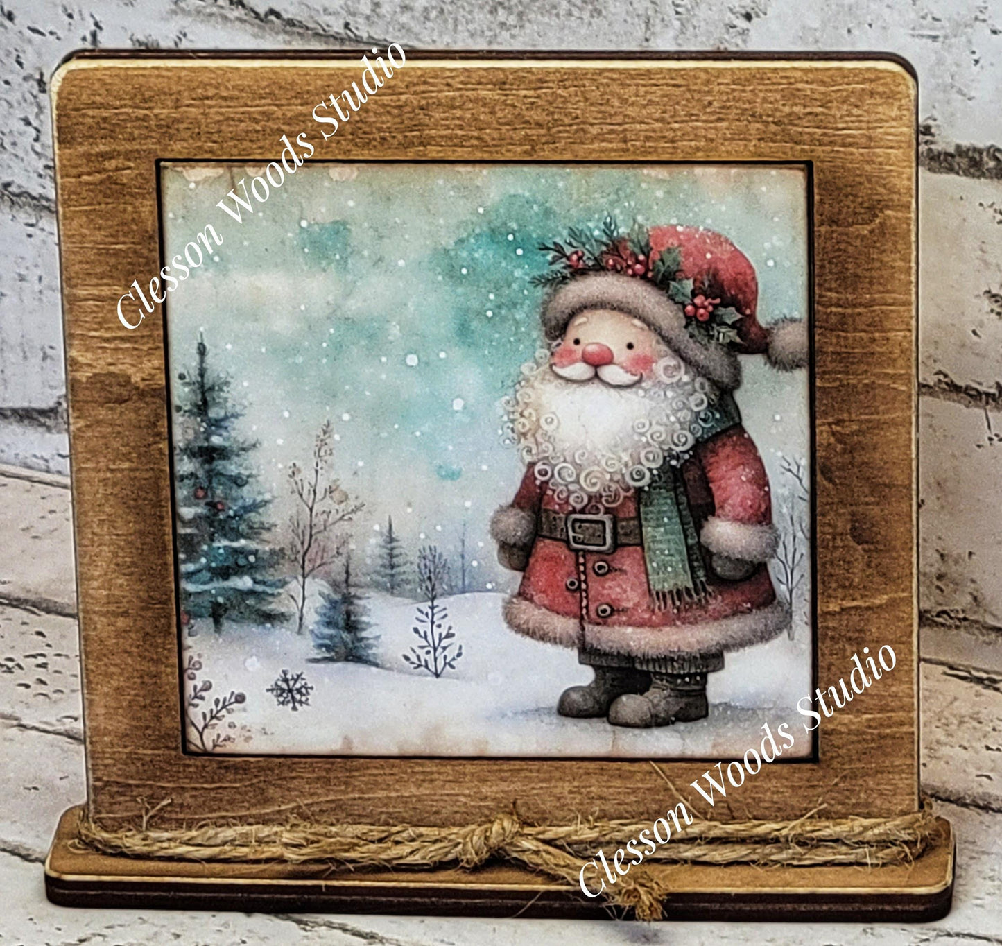 Old Time Santa 3 Framed Art Wood Sign