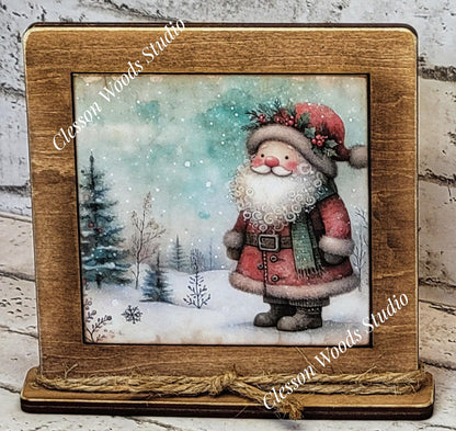 Old Time Santa 3 Framed Art Wood Sign
