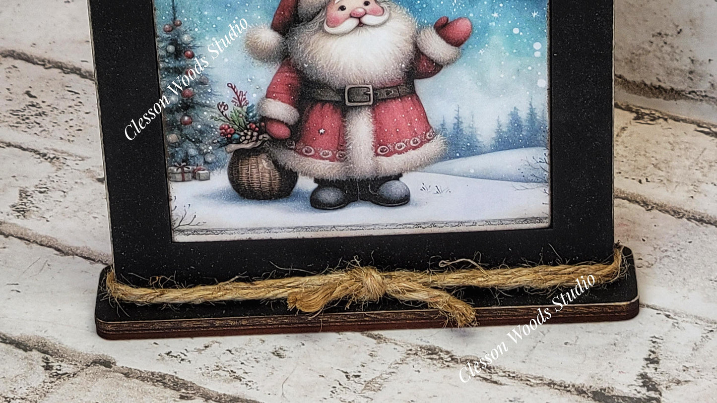 Old Time Santa 4 Framed Art Wood Sign