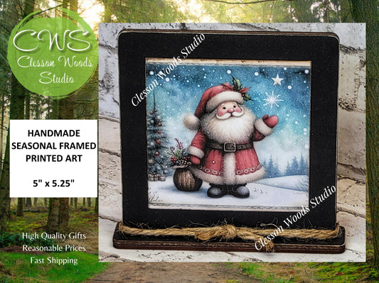 Old Time Santa 4 Framed Art Wood Sign