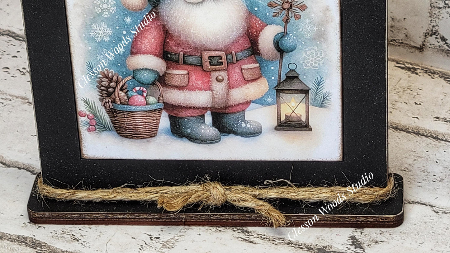Old Time Santa 5 Framed Art Wood Sign