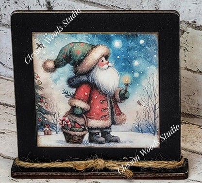 Old Time Santa 6 Framed Art Wood Sign