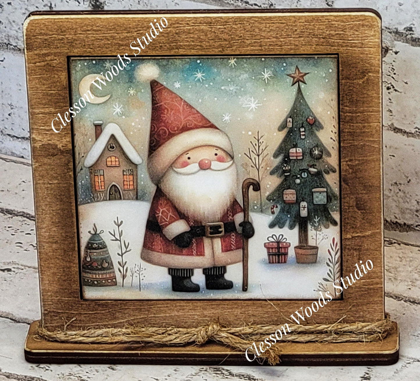 Old Time Santa 9 Framed Art Wood Sign