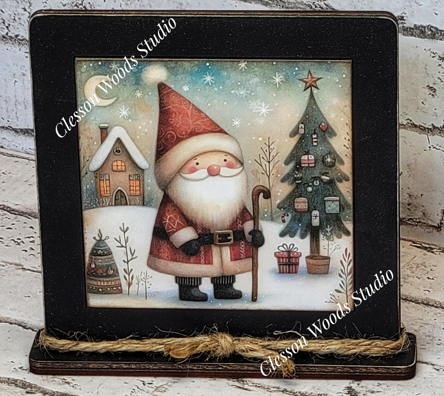 Old Time Santa 9 Framed Art Wood Sign
