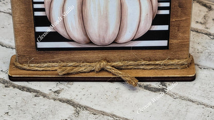 Fall White Pumpkin Framed Art Wood Sign