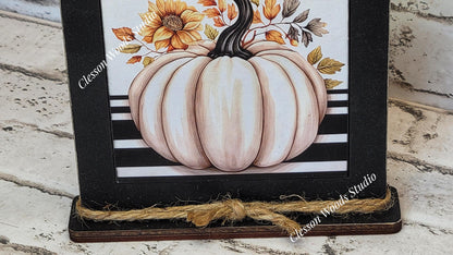 Fall White Pumpkin Framed Art Wood Sign