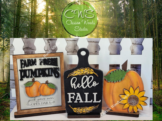 Finished Painted Fall Pumpkin Theme Shelf Sitters