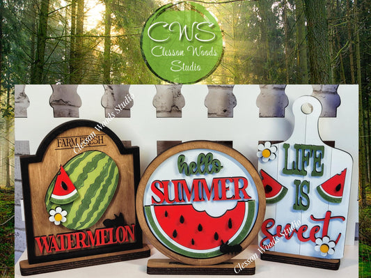 Finished Painted Watermelon Shelf Sitters