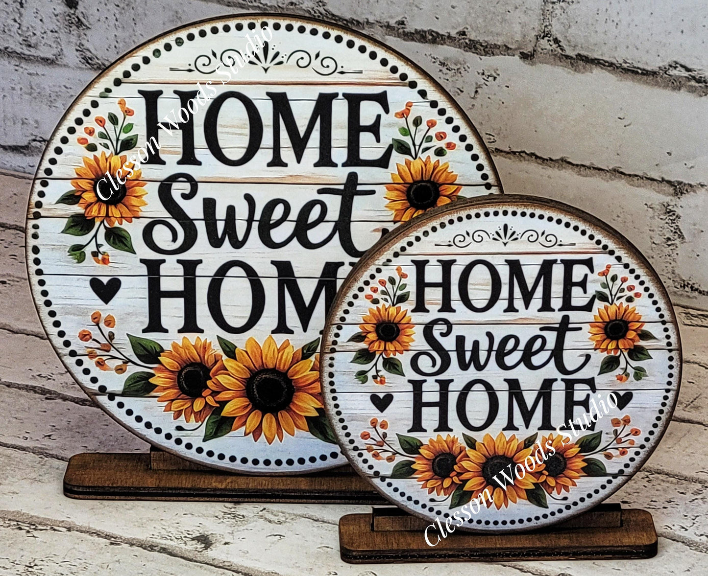 Home Sweet Home Sunflowers Fall Seasonal Round Wood Shelf Sitter 6" or 4.25"