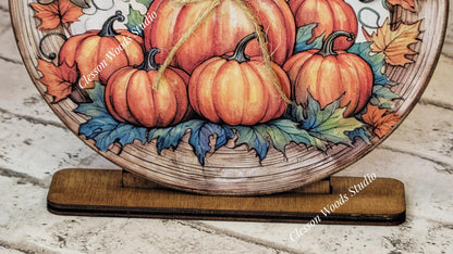 Welcome Fall Pumpkins Round Wood Shelf Sitter 6" or 4.25"