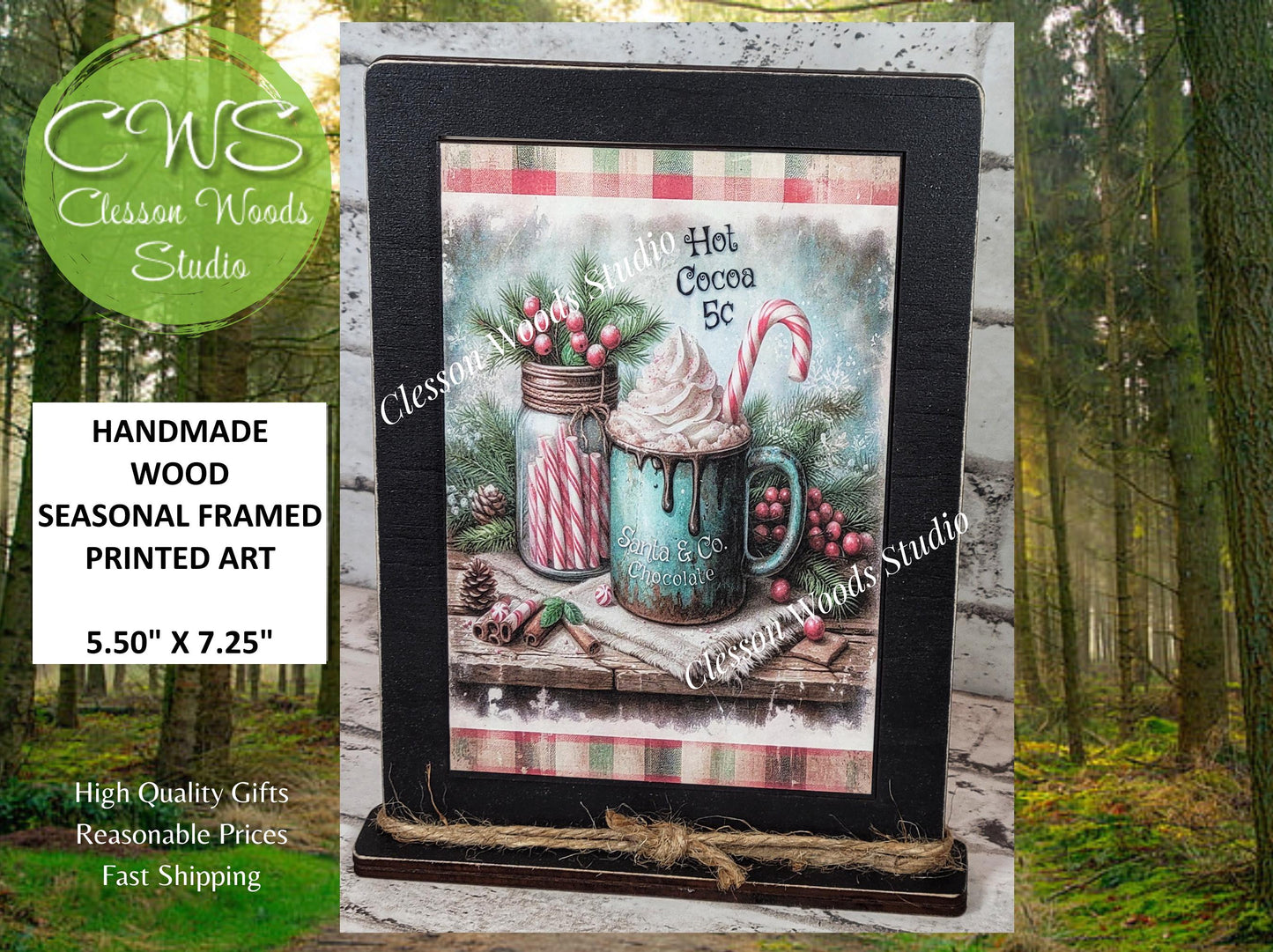 Primitive Hot Cocoa 5 Cents Framed Art with Attached Stand