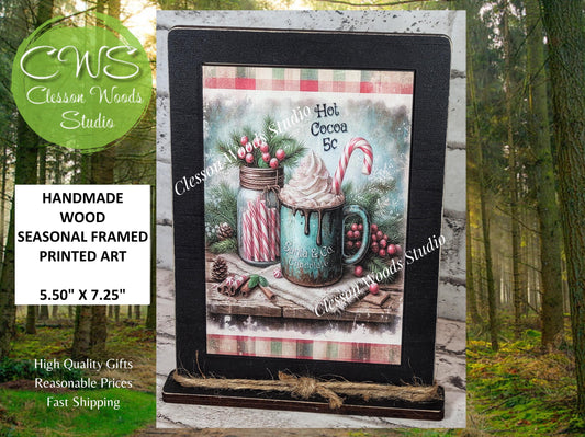 Primitive Hot Cocoa 5 Cents Framed Art with Attached Stand