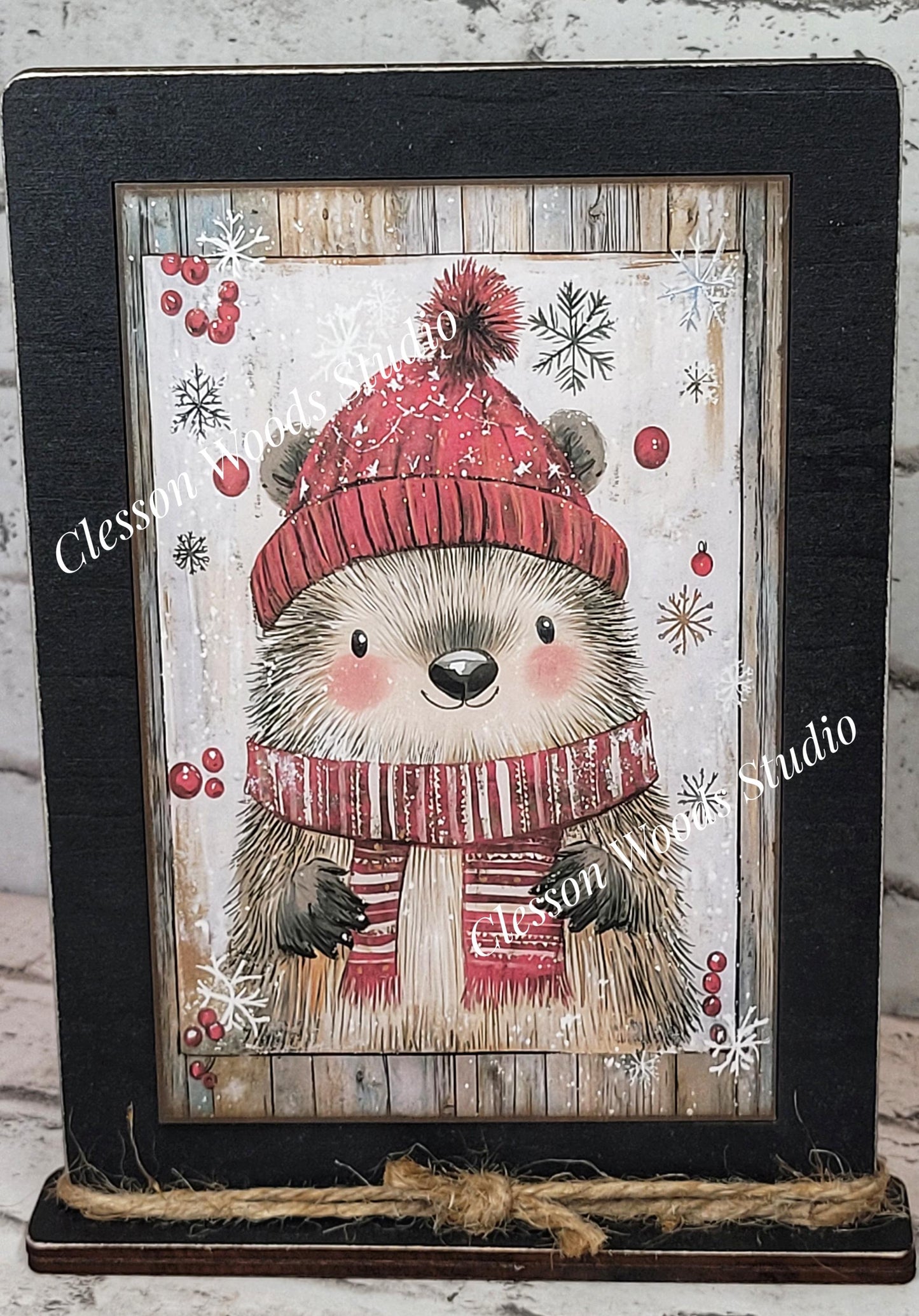 Rustic Christmas Winter Animal Framed Art with Attached Stand