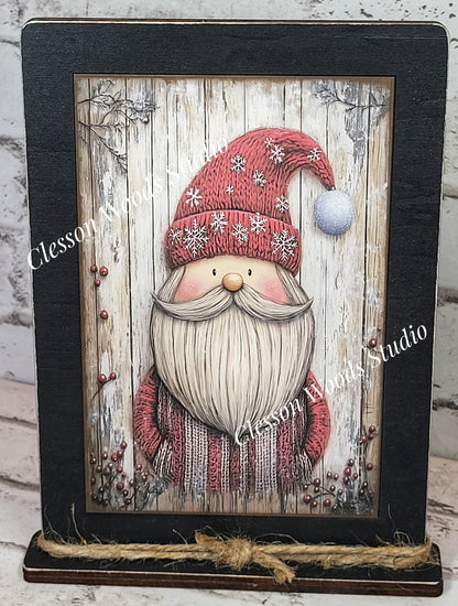 Rustic Christmas Winter Santa Framed Art with Attached Stand