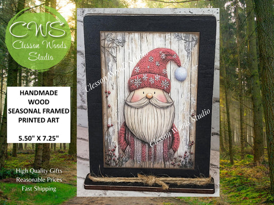 Rustic Christmas Winter Santa Framed Art with Attached Stand