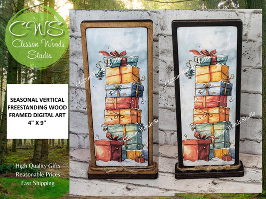 Whimsical Christmas Gift Stack Vertical Standing Wood Sign