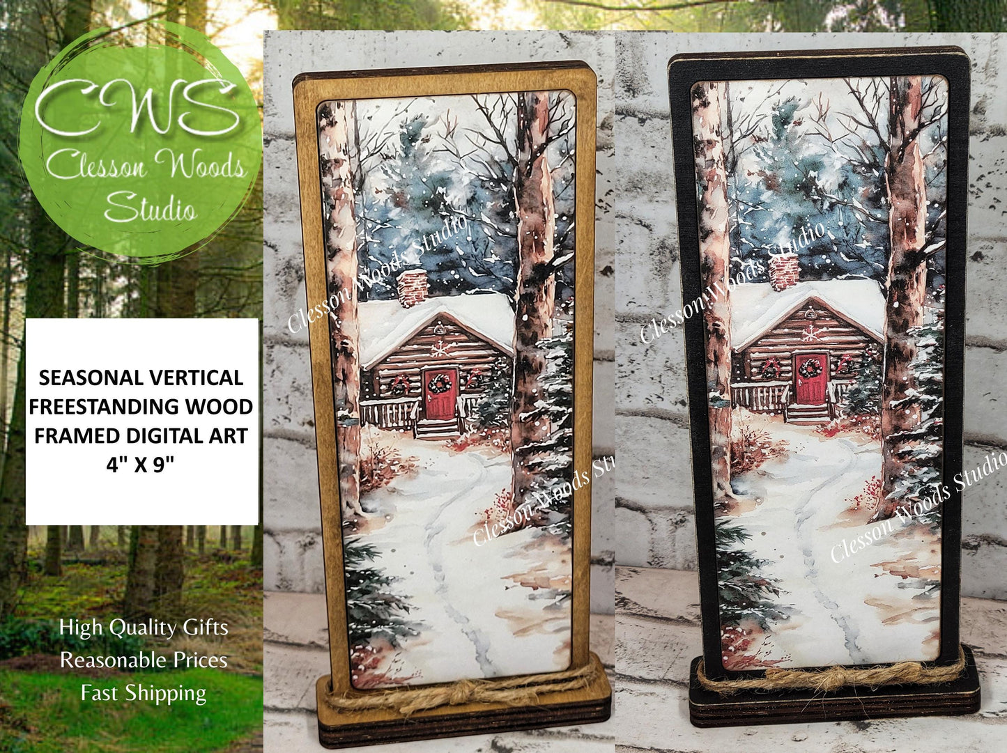 Cozy Christmas Winter Cabin Vertical Standing Wood Sign