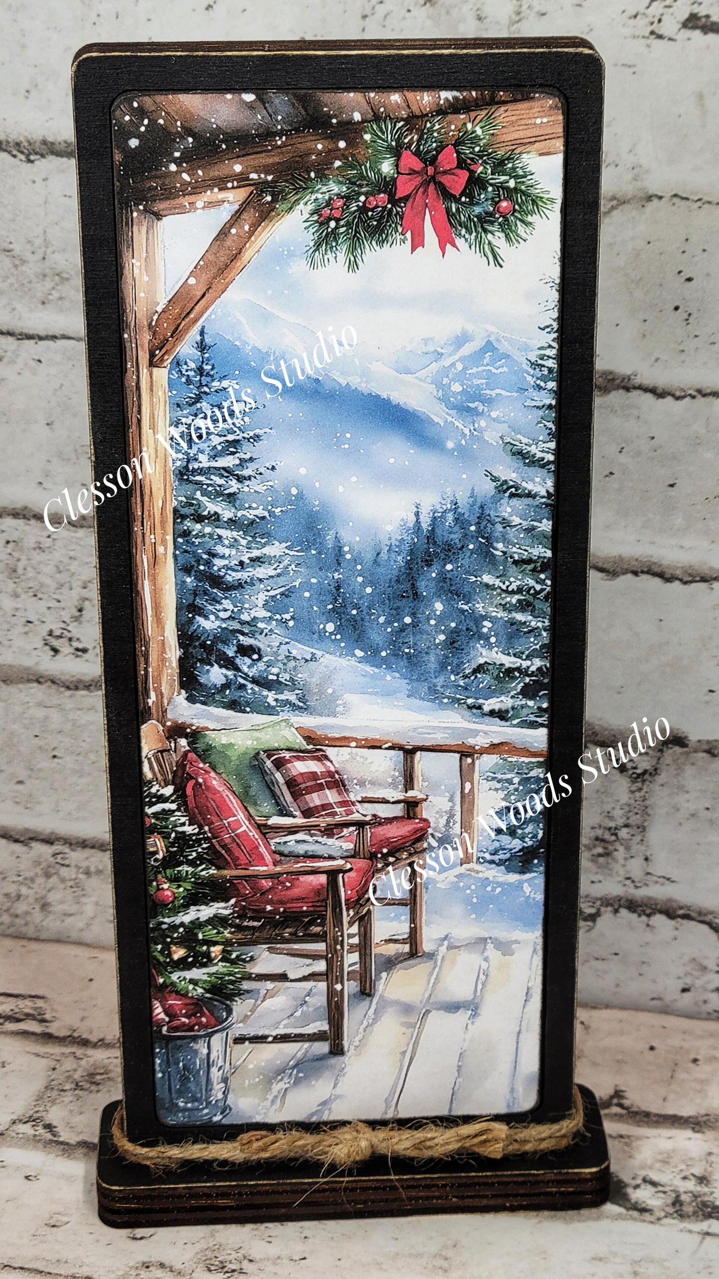 Cozy Christmas Cabin Front Porch Vertical Standing Wood Sign