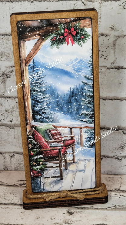 Cozy Christmas Cabin Front Porch Vertical Standing Wood Sign