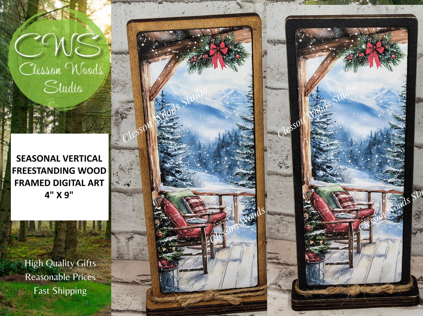 Cozy Christmas Cabin Front Porch Vertical Standing Wood Sign