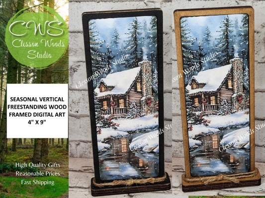 Cozy Christmas Cabin Vertical Standing Wood Sign