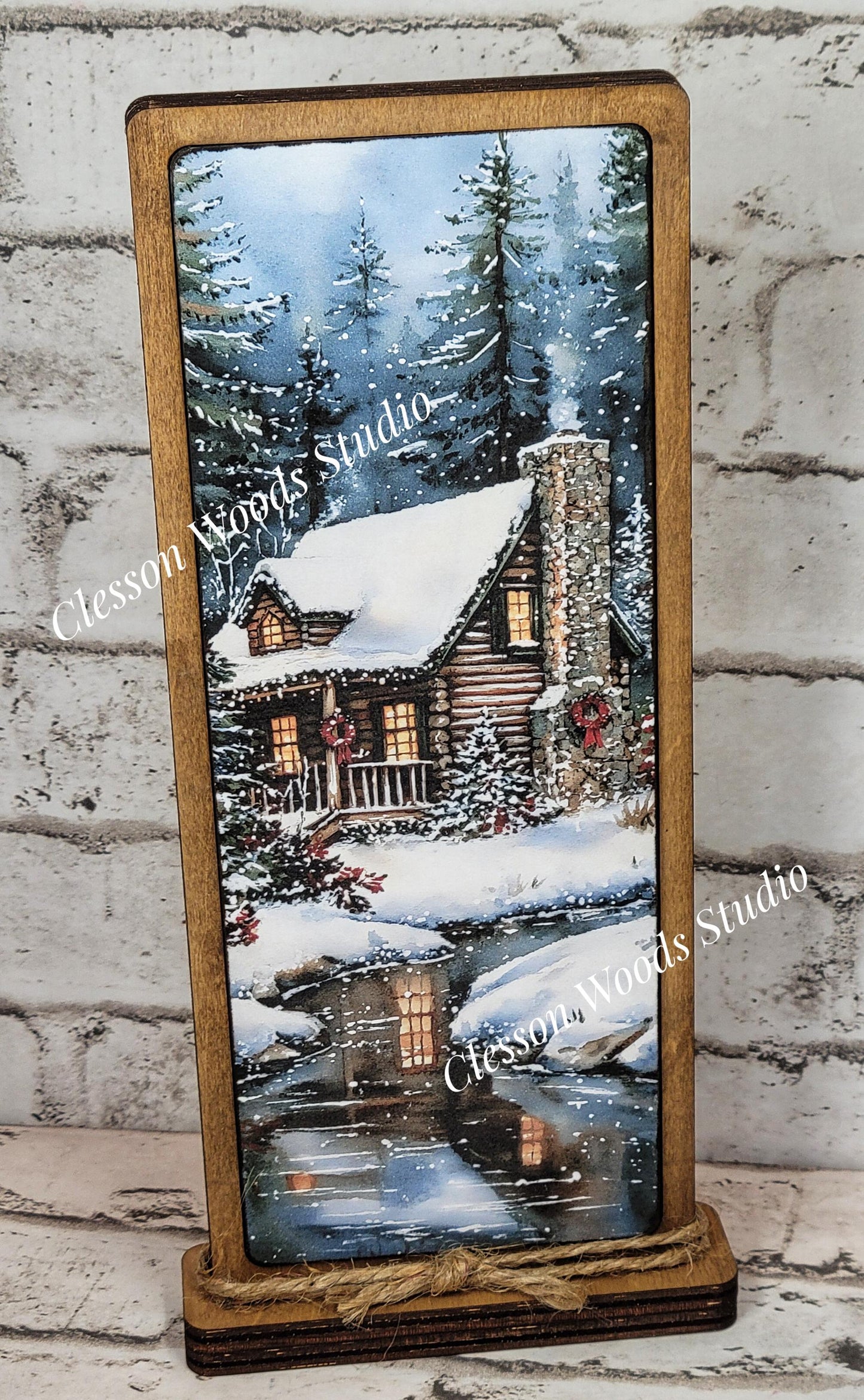 Cozy Christmas Cabin Vertical Standing Wood Sign