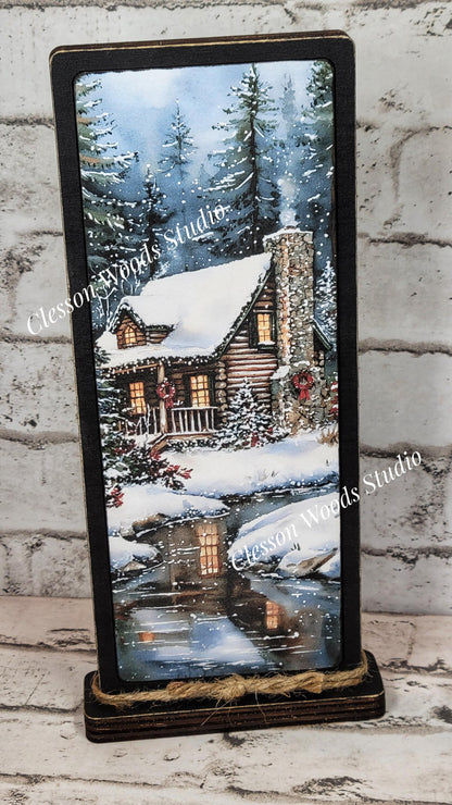 Cozy Christmas Cabin Vertical Standing Wood Sign
