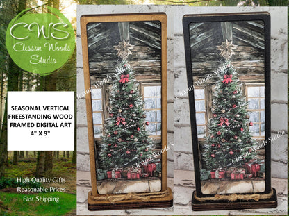Cozy Christmas Cabin Christmas Tree Vertical Standing Wood Sign