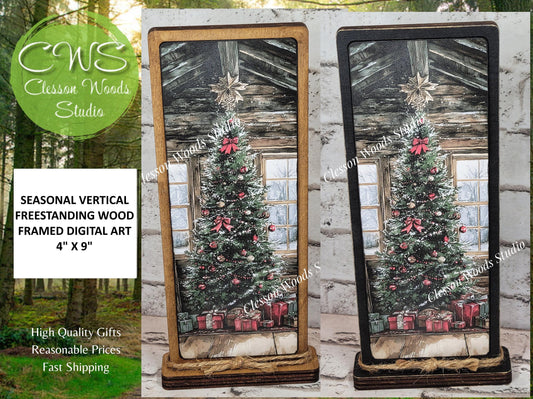 Cozy Christmas Cabin Christmas Tree Vertical Standing Wood Sign