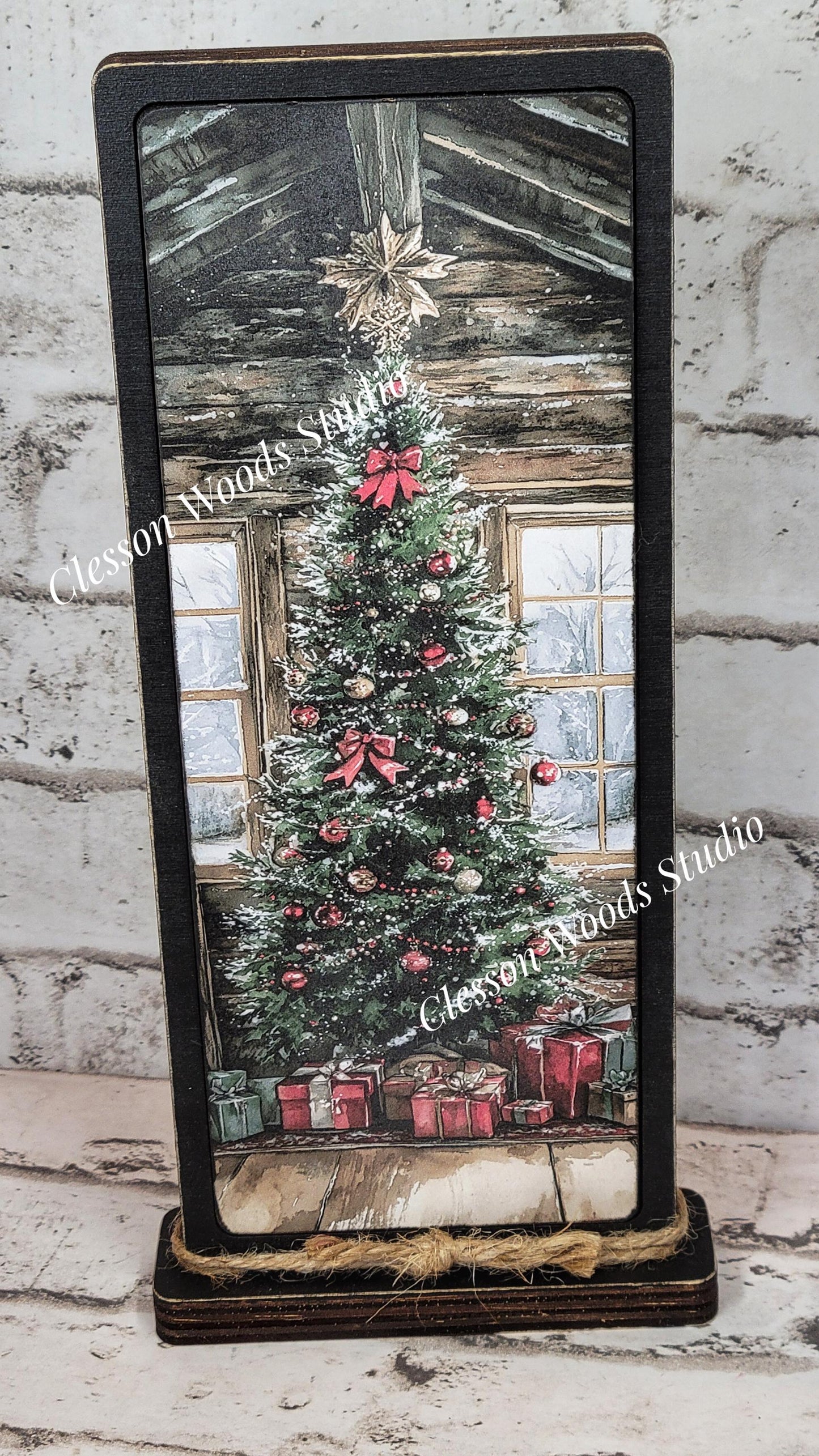 Cozy Christmas Cabin Christmas Tree Vertical Standing Wood Sign