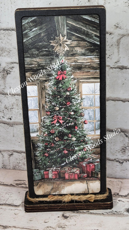 Cozy Christmas Cabin Christmas Tree Vertical Standing Wood Sign