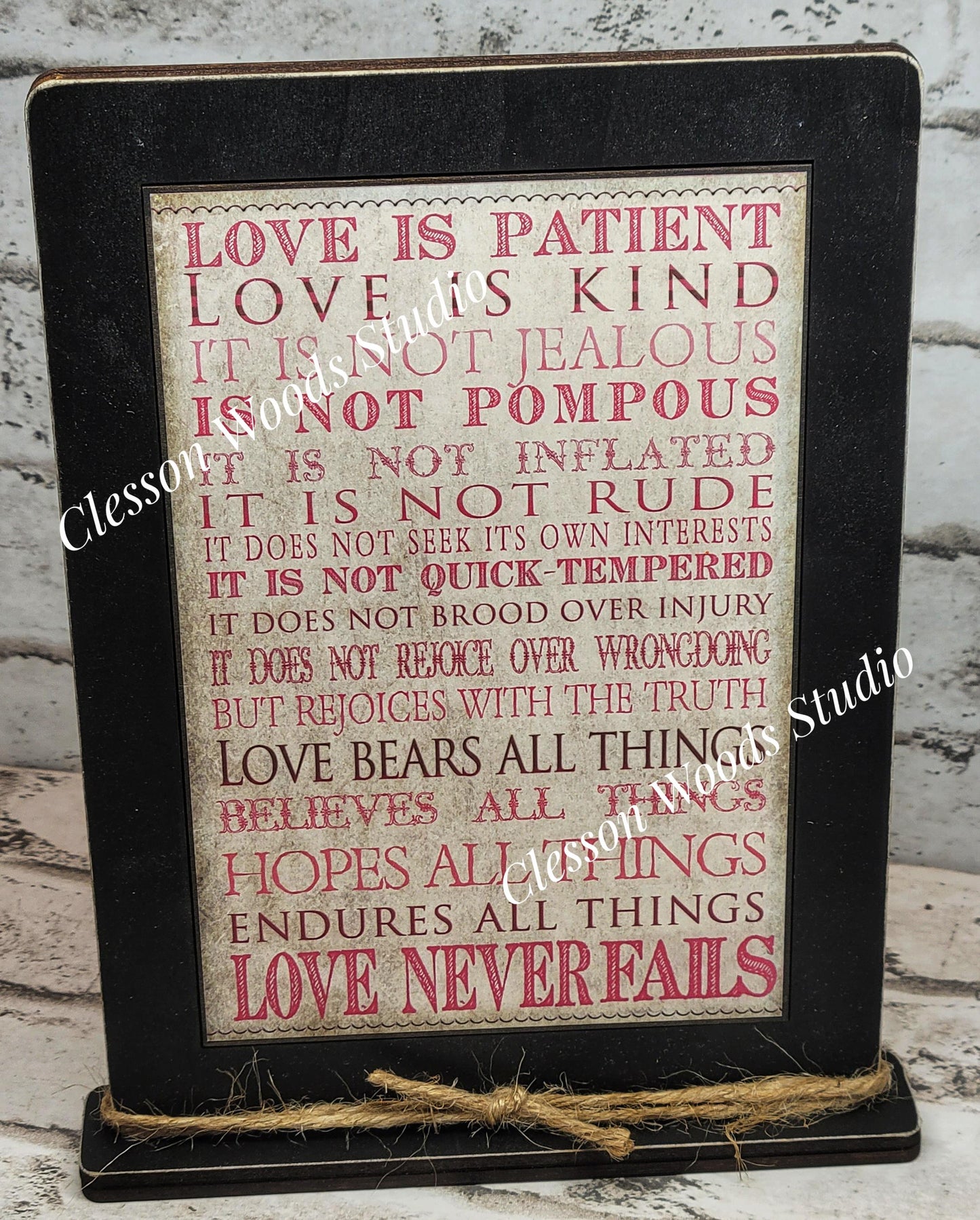 Primitive Valentine Words Love Is Kind Framed Art with Attached Stand