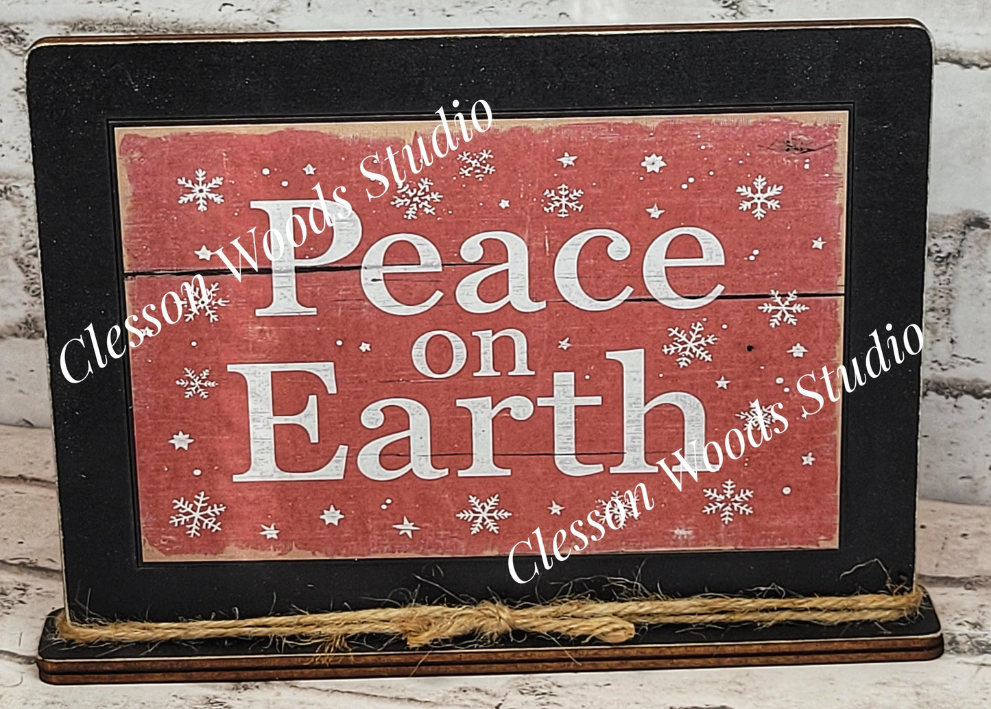 Peace On Earth Holiday Winter Framed Art with Attached Stand