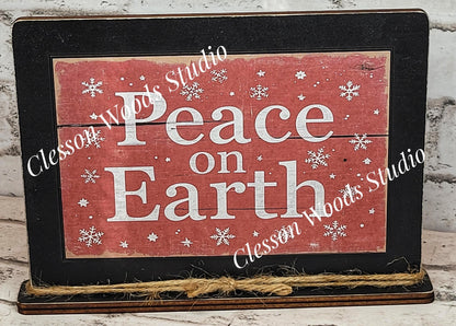 Peace On Earth Holiday Winter Framed Art with Attached Stand