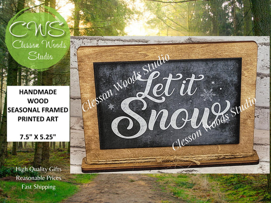 Let It Snow Winter Framed Art with Attached Stand