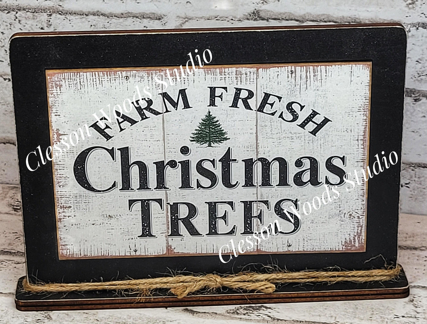 Farm Fresh Christmas Trees Winter Framed Art with Attached Stand