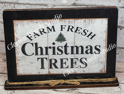 Farm Fresh Christmas Trees Winter Framed Art with Attached Stand