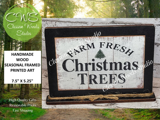 Farm Fresh Christmas Trees Winter Framed Art with Attached Stand