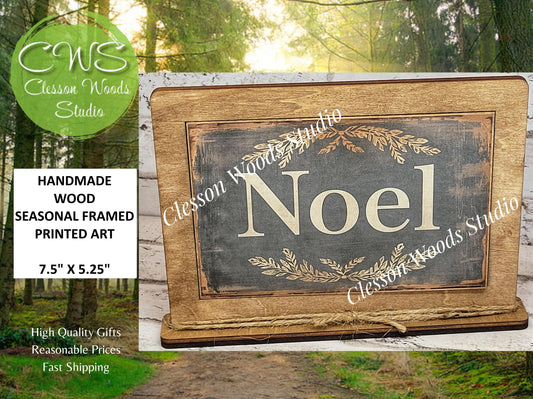 Noel Holiday Winter Framed Art with Attached Stand