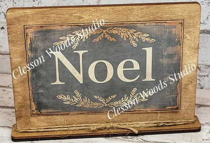 Noel Holiday Winter Framed Art with Attached Stand
