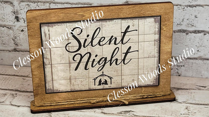 Silent Night Christmas Winter Framed Art with Attached Stand