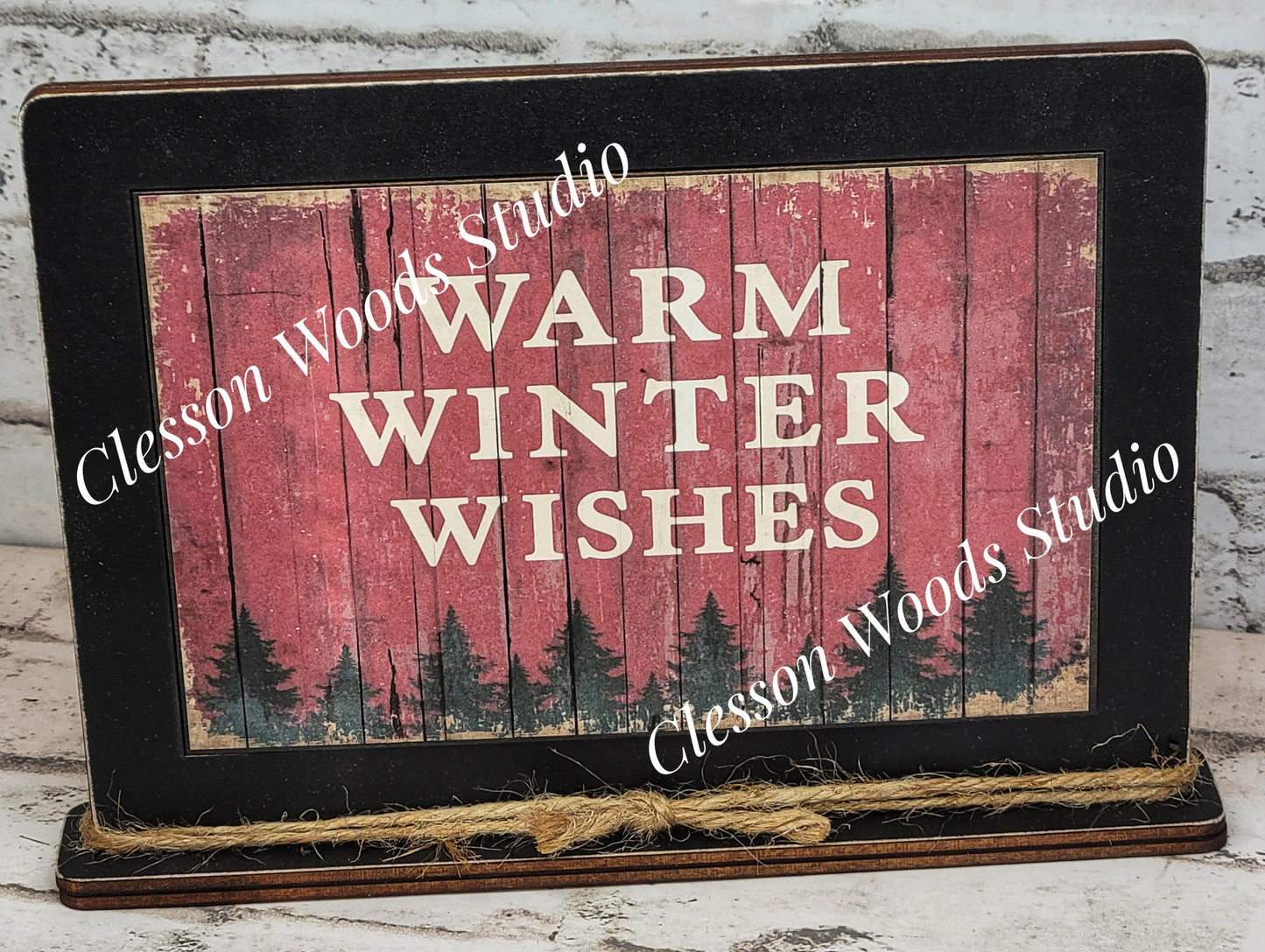 Warm Winter Wishes Holiday Winter Framed Art with Attached Stand