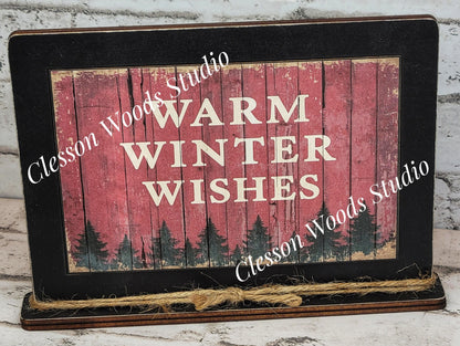 Warm Winter Wishes Holiday Winter Framed Art with Attached Stand