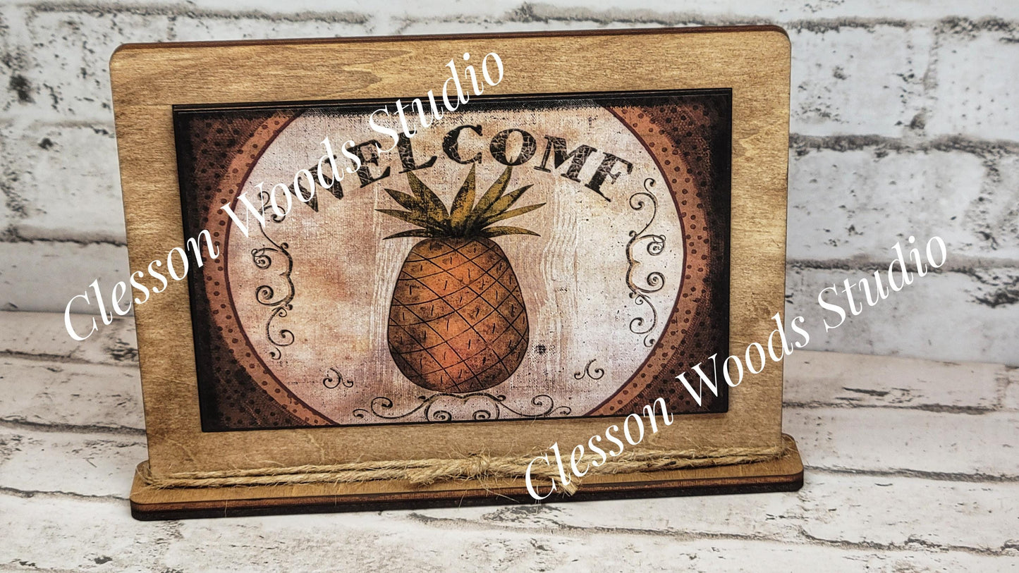 Pineapple Welcome 2 Framed Art with Attached Stand