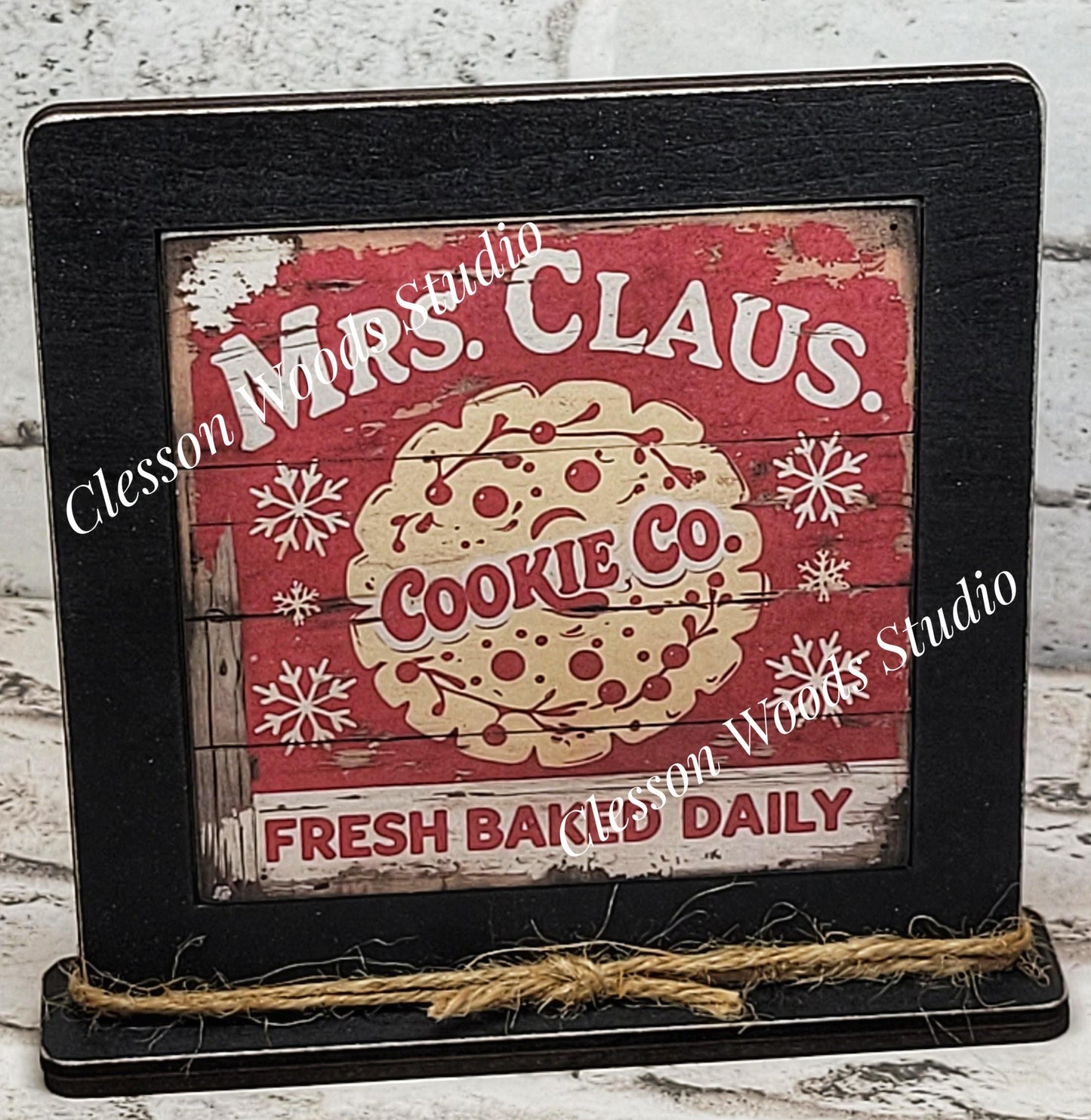 Mrs. Claus Cookie Co Framed Art Wood Sign