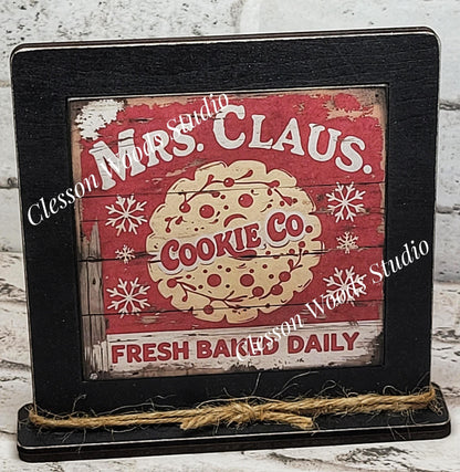 Mrs. Claus Cookie Co Framed Art Wood Sign