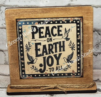 Peace on Earth Joy to All Framed Art Wood Sign