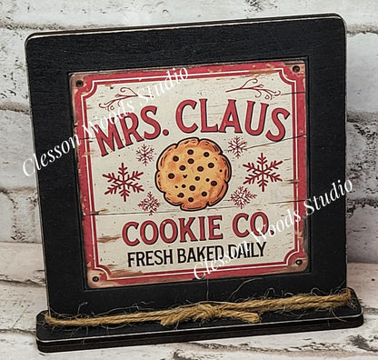 Mrs. Claus Cookie Company Framed Art Wood Sign