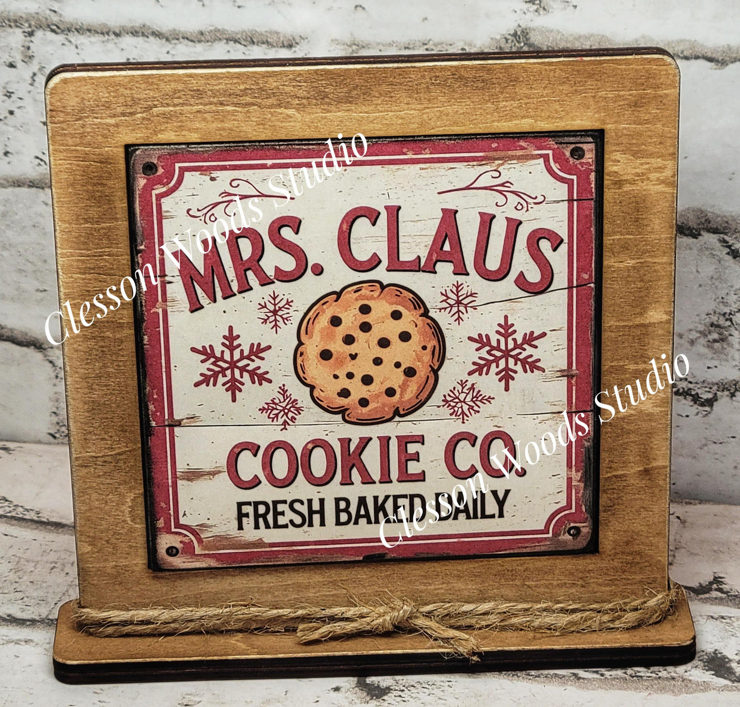 Mrs. Claus Cookie Company Framed Art Wood Sign