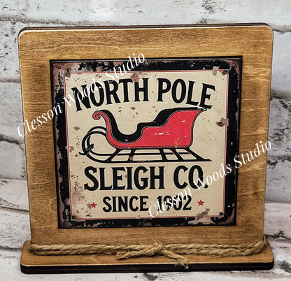 North Pole Sleigh Co Framed Art Wood Sign